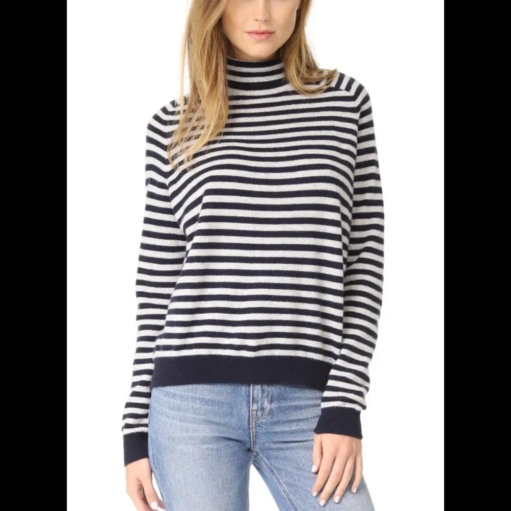L.L. Bean Cozy Striped Cashmere Blend Turtleneck Sweater Size S
